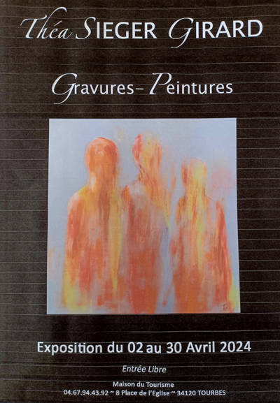 Exposition des gravures et peintures de Thea Sieger-Girard à la Maison du Tourisme à Tourbes (34120) du 2 au 30 avril 2024